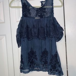 navy cold shoulder blouse
